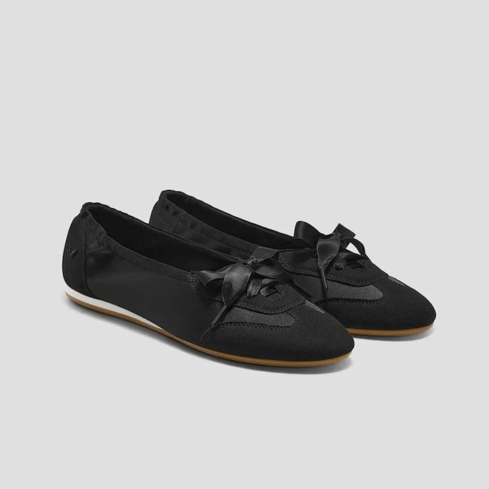 VIVAIA Yanka Black Satin Round Toe Ribbon Lace Sneakerina EU 37 US 6.5 NEW